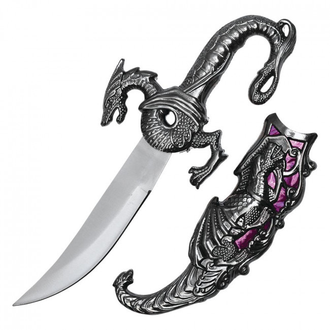 9.25 Inch Fighting Dragon Fantasy Dagger Knife Purple - Small Edition