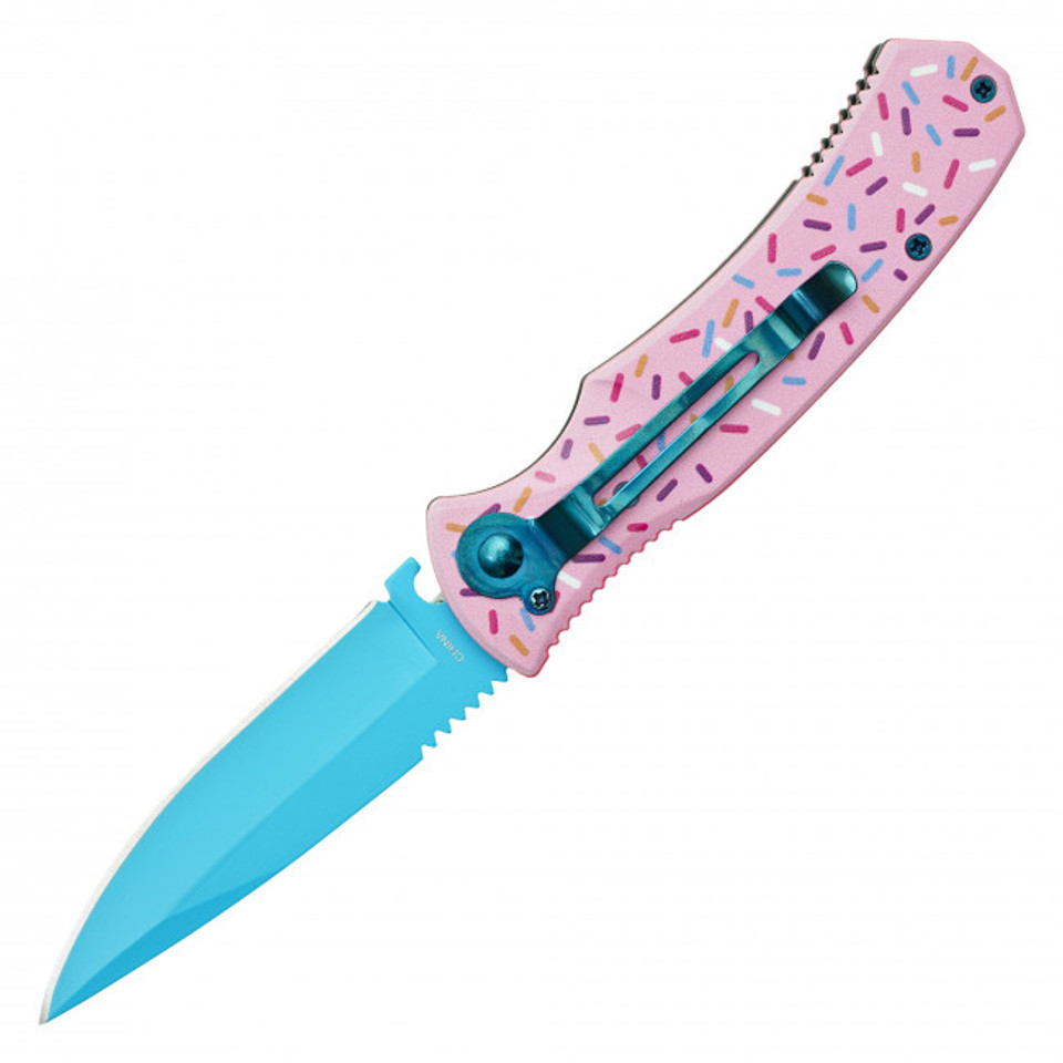 8" Pink Sprinkles Push Button Knife