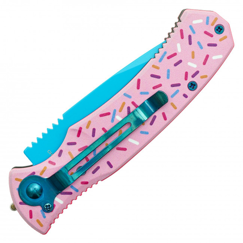 8" Pink Sprinkles Push Button Knife