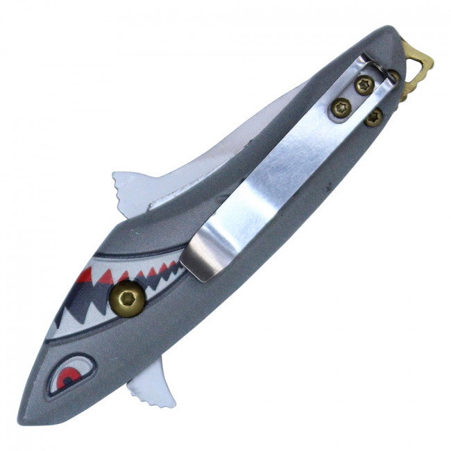 5 1/2” ASSISTED OPEN SHARK KNIFE - GREY