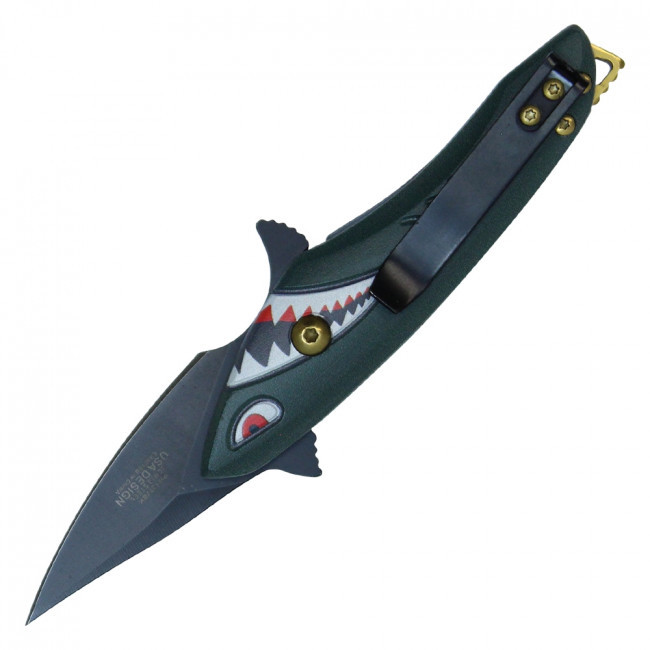 5 1/2” ASSISTED OPEN SHARK KNIFE - BLACK