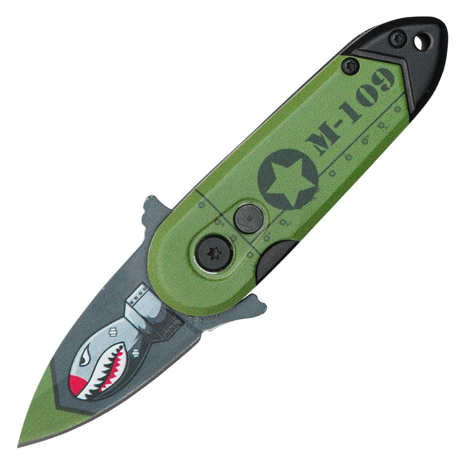 5" Green Bomb Push Button Knife