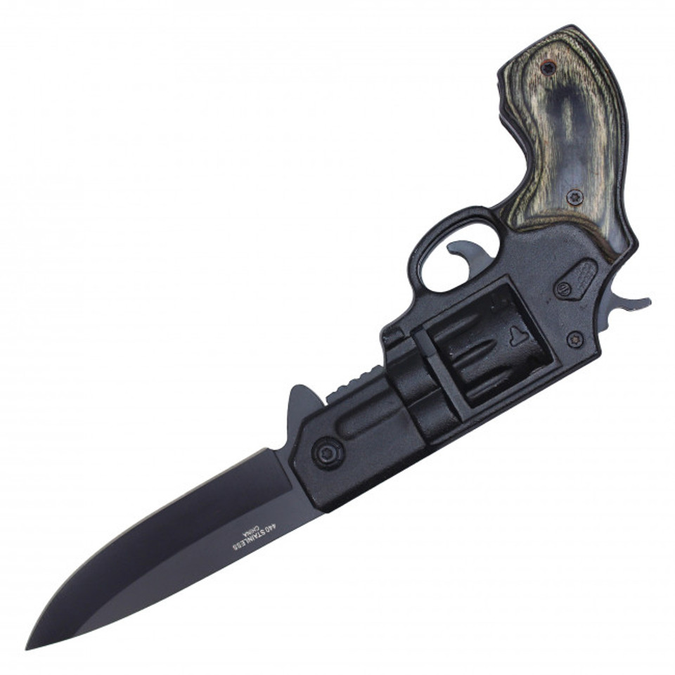 8" Black Revolver Pocket Knife