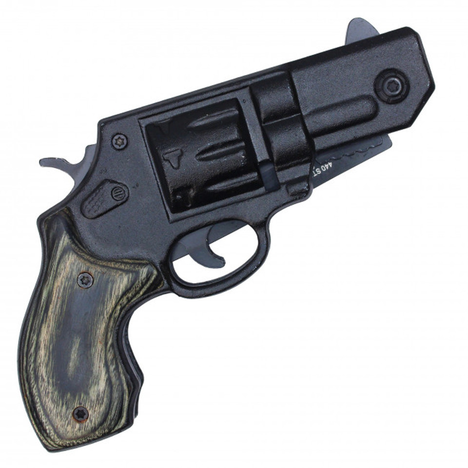 8" Black Revolver Pocket Knife