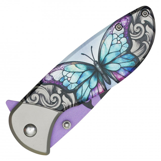 7" Wartech Purple Butterfly Pocket Knife