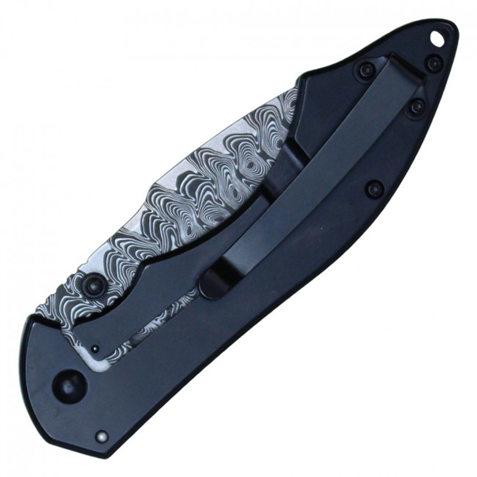 8 3/8" Assisted Open Damascus Etched Pocket Knife