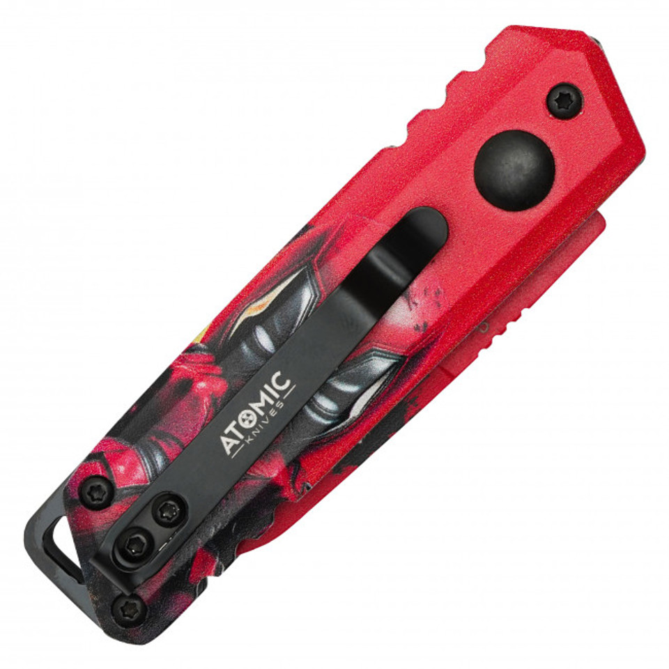 5" Red Hero Push Button Knife - J