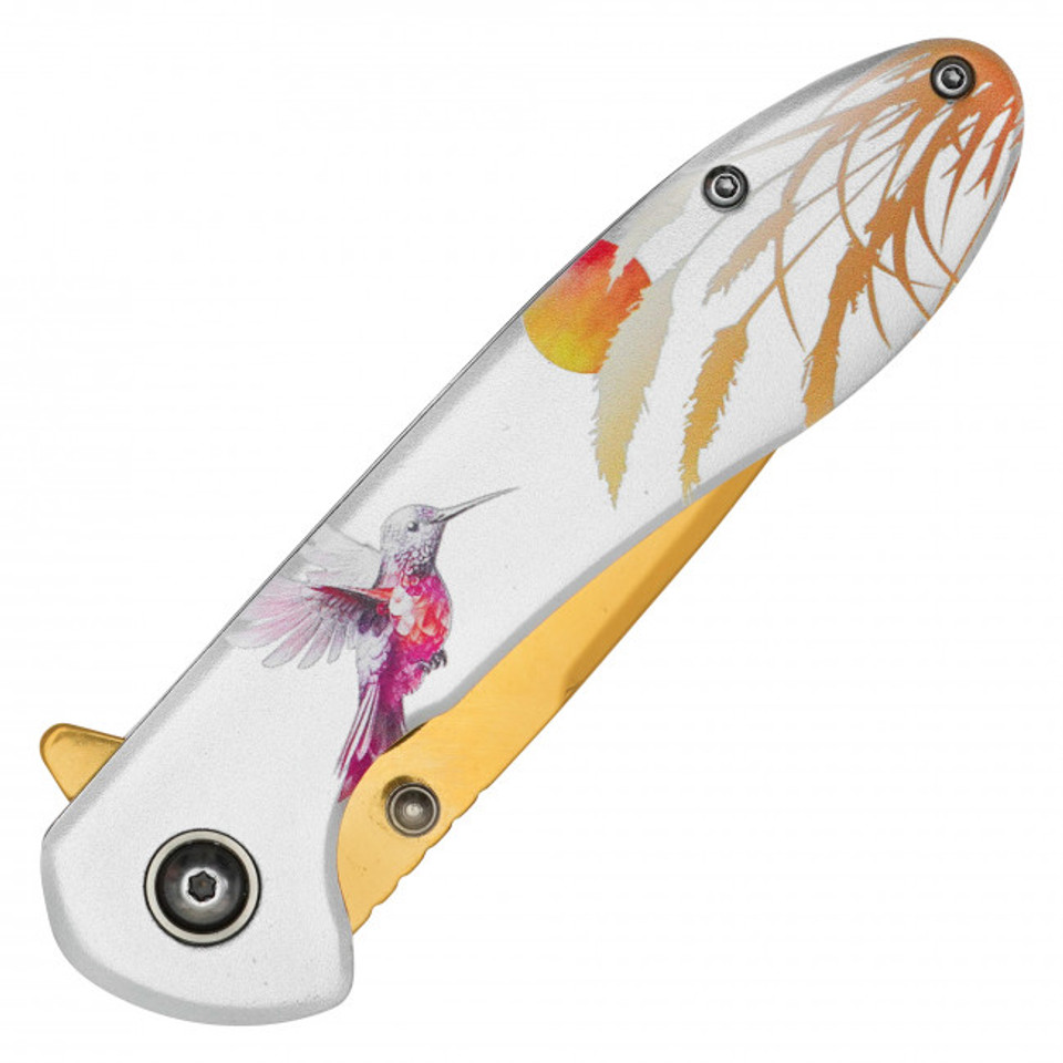 WARTECH - 7.75" Gold Hummingbird Pocket Knife
