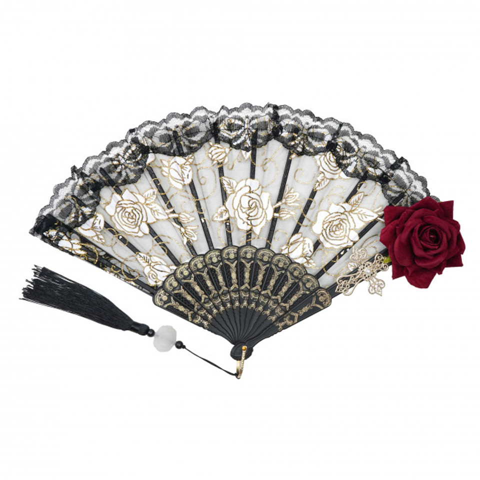 15.5" Red Rose Folding Fan 15.5" Red Rose Folding Fan