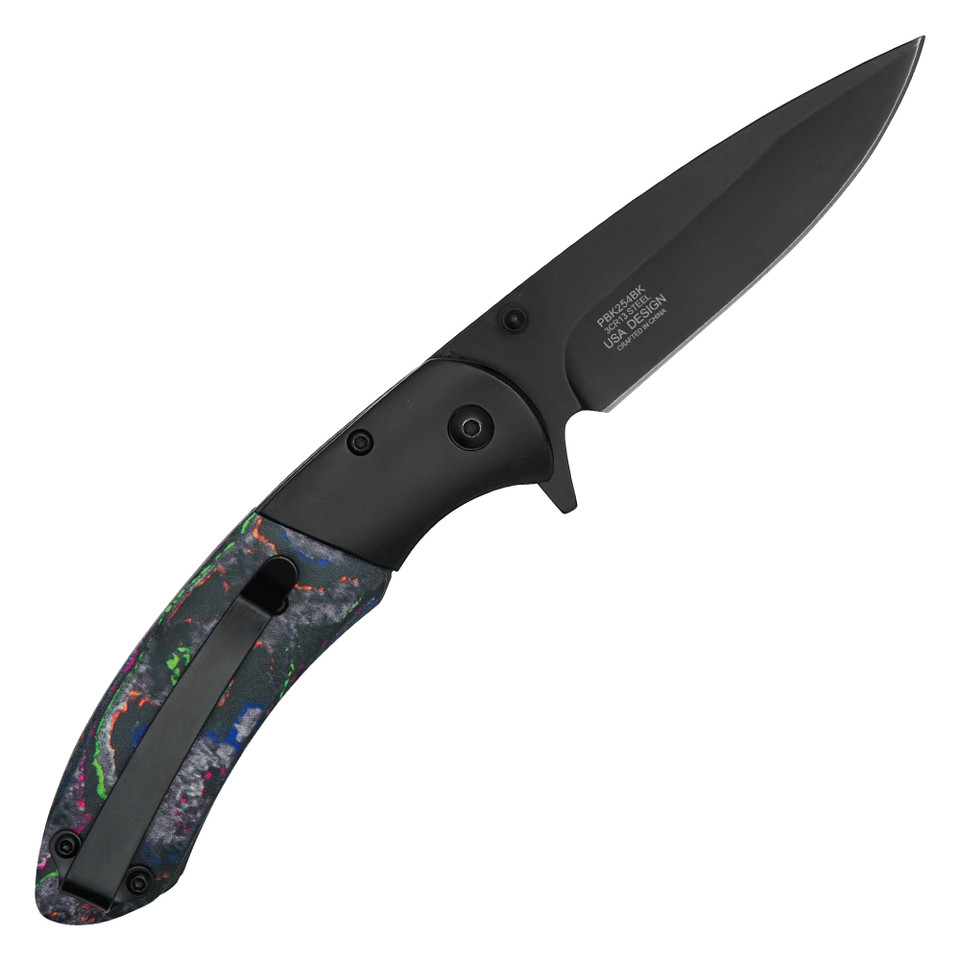 8" Black Marbled Pocket Knife