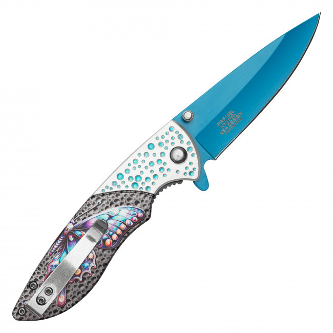 8" Dotted Blue Butterfly Pocket Knife