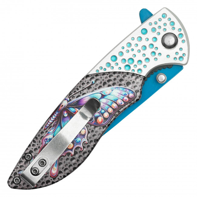 8" Dotted Blue Butterfly Pocket Knife
