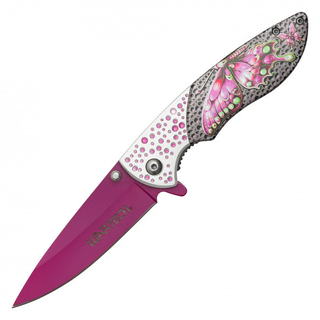 8" Dotted Pink Butterfly Pocket Knife