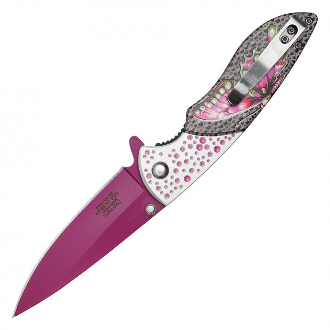 8" Dotted Pink Butterfly Pocket Knife