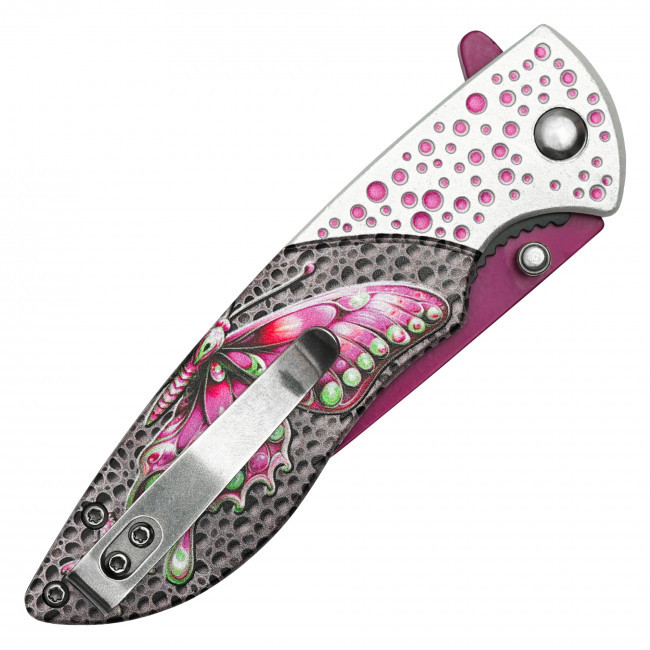 8" Dotted Pink Butterfly Pocket Knife