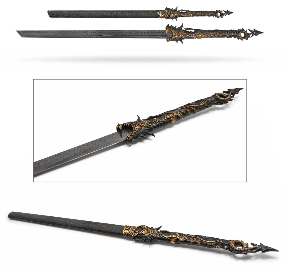 45.5" Black Dragon Steel Katana