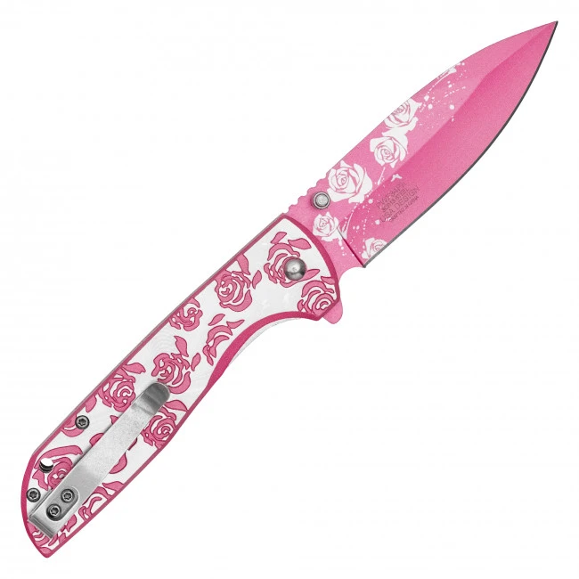 8.25" Pink Rose Pocket Knife