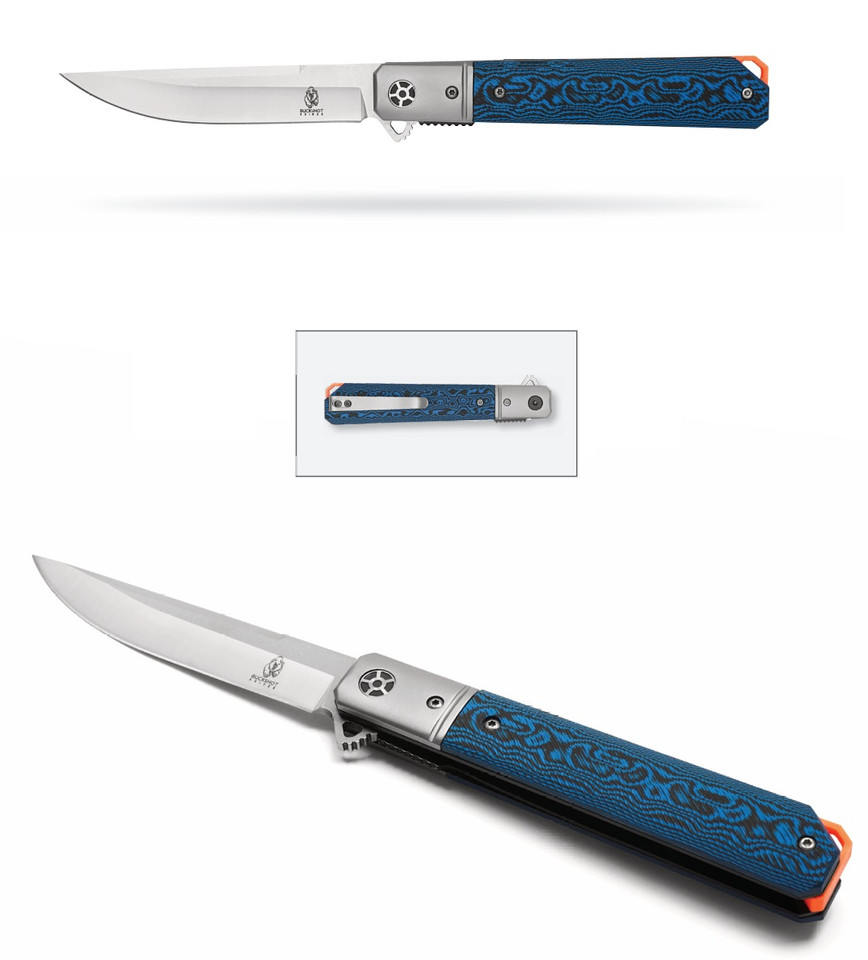8.5" D2 Blue Ripple Pocket Knife