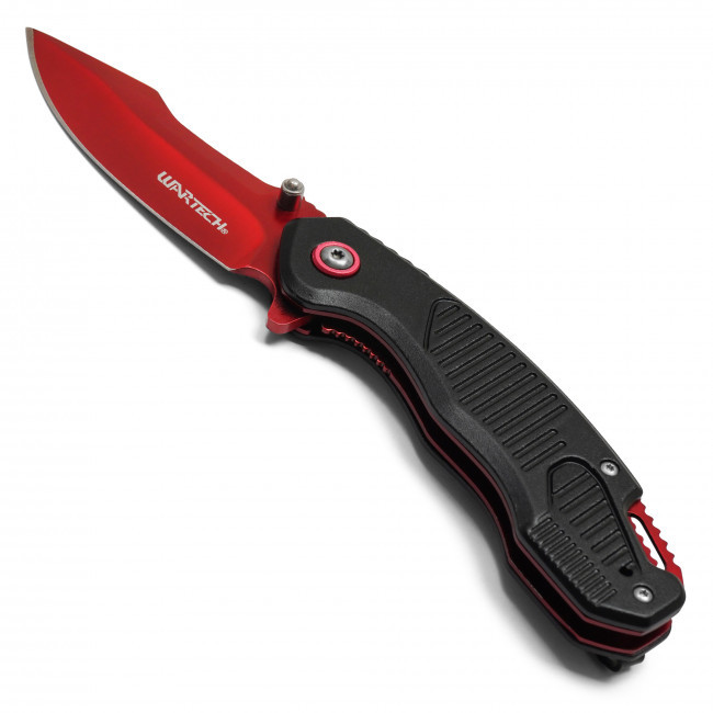 7.75" Black & Red Ribbed Pocket Knife