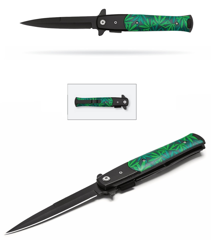 8.75" Green Leaf Stiletto Pocket Knife