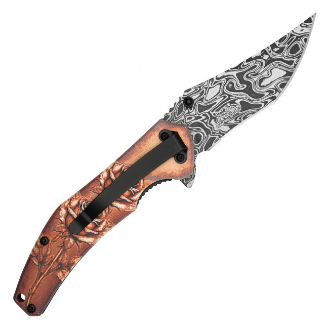 7.75" Damascus Rose Pocket Knife