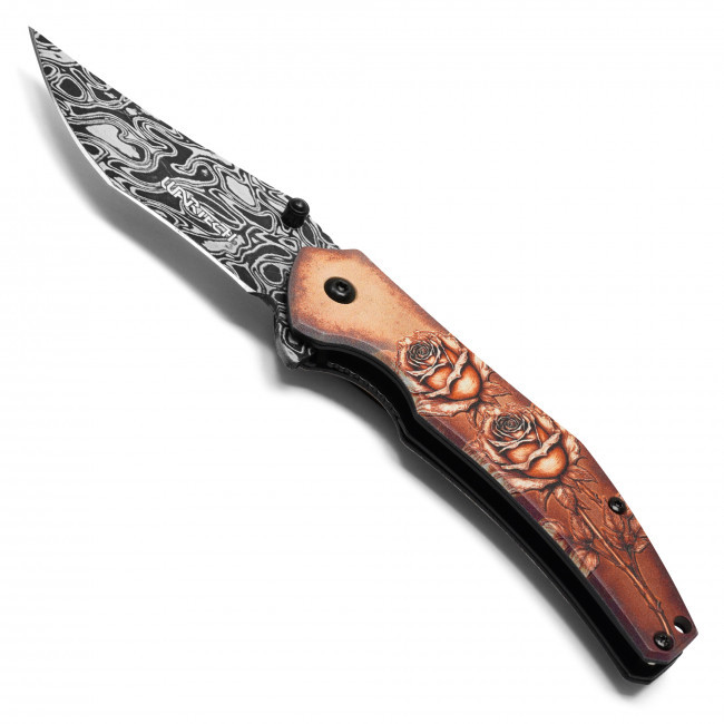7.75" Damascus Rose Pocket Knife