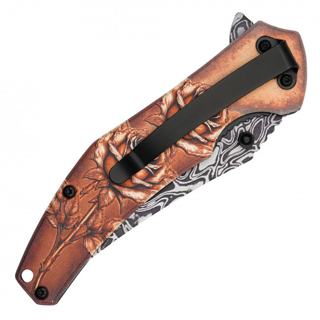 7.75" Damascus Rose Pocket Knife