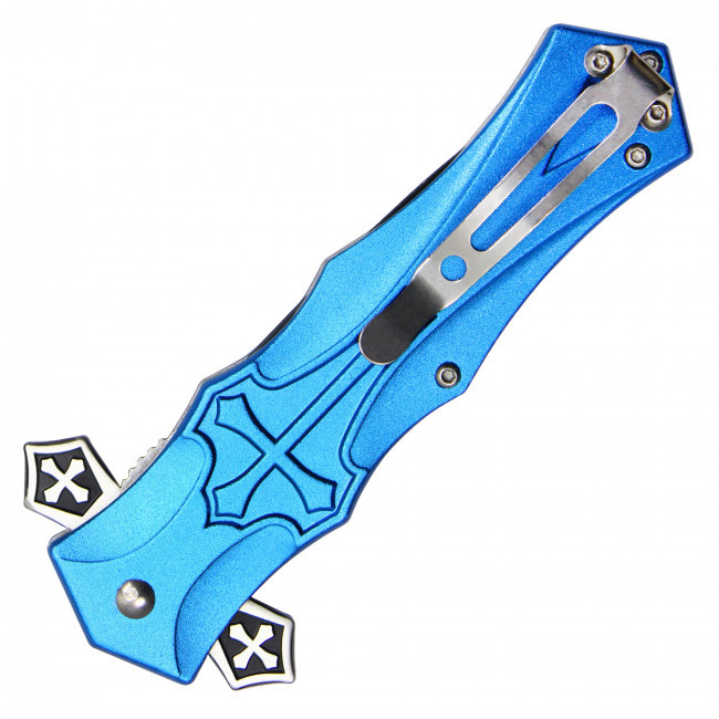 8" Spring Assisted Pocket Knife Cross Handle