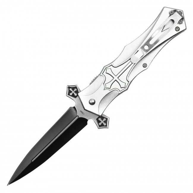 8" Spring Assisted Pocket Knife Cross Handle