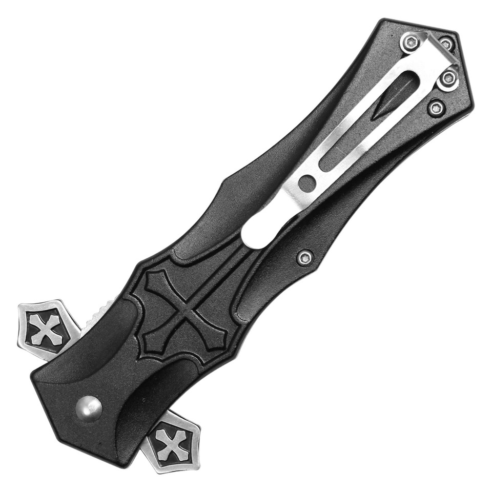 8" Spring Assisted Pocket Knife Cross Handle