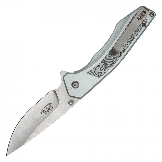 7.75" Gray Damascus Pocket Knife