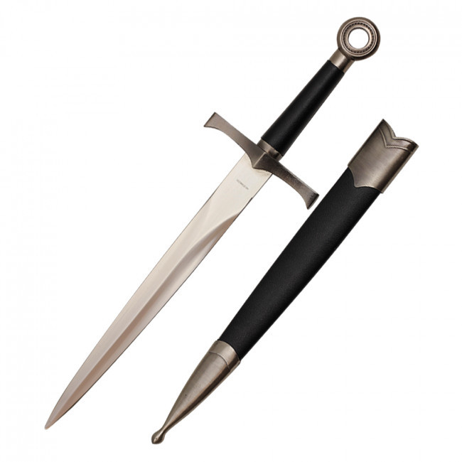 16" Medieval Dagger With Chrome Finish And Black Scabbard