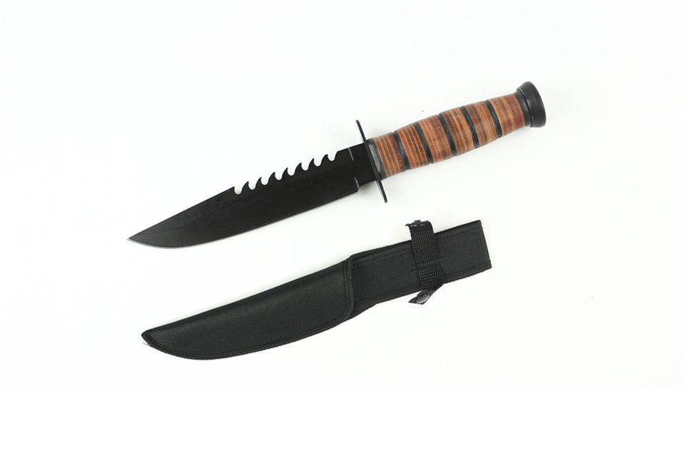 12" Hunting Tactical Knife Leather Handle with Sheath