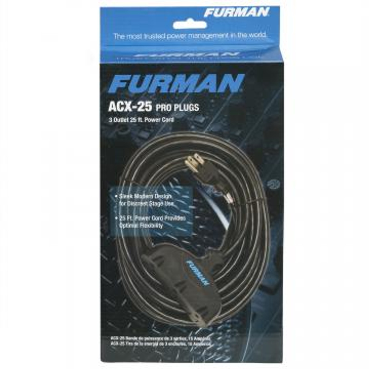Furman Sound Furman ACX-25 Black 25' 14AWG Extension Cord With Three Female Outlet Sockets (ACX-25)