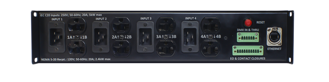 LynTec NPAC-120-4 NPAC rack-mount panel with 4 120V 20A relays (max input 80A; 7680W)