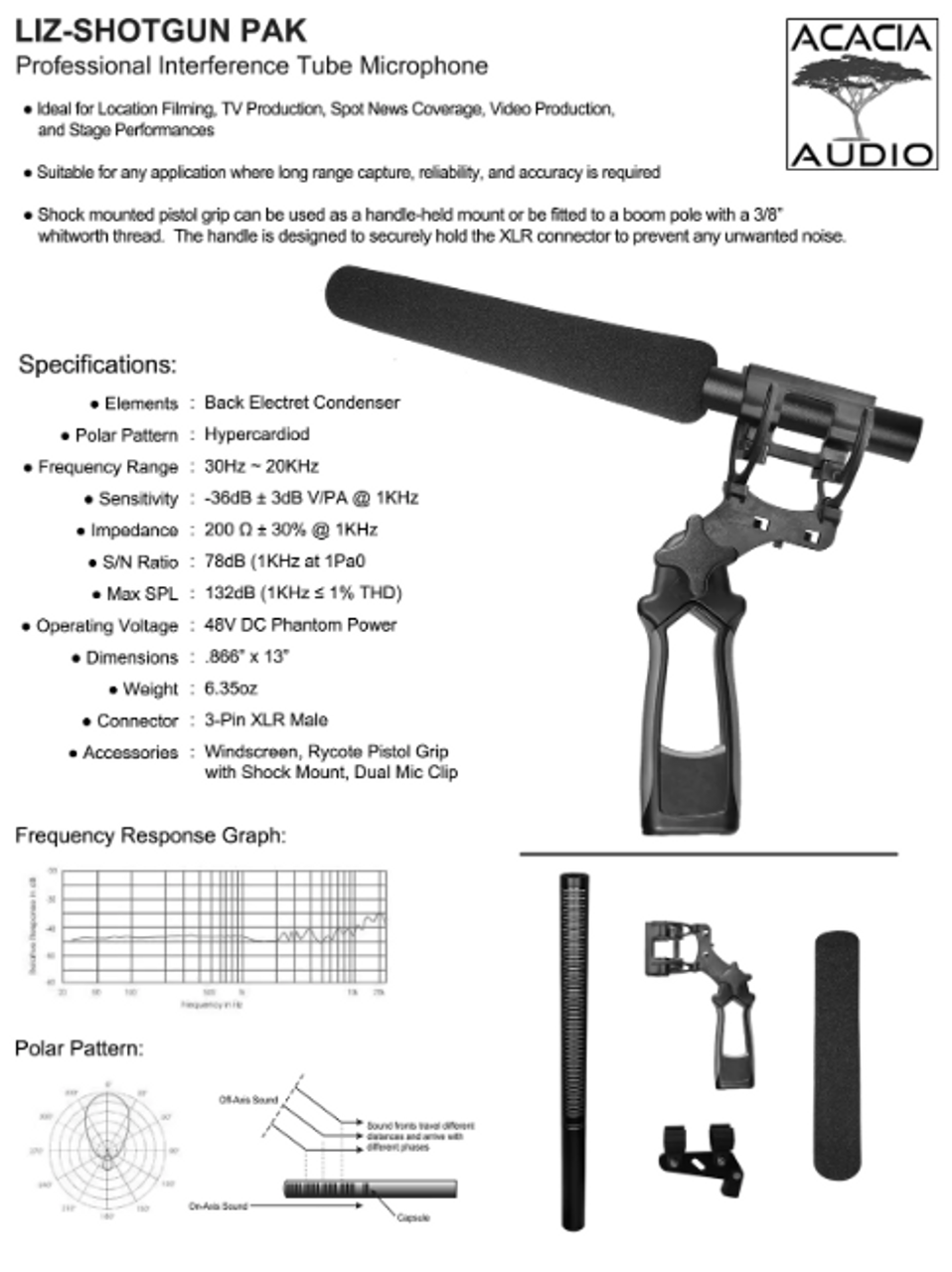 Airwave Technologies LIZ-SHOTGUN PAK by Acacia Audio Hypercardioid Shotgun Microphone with Shockmounted Pistol Grip, Boom Mount, and Windscreen