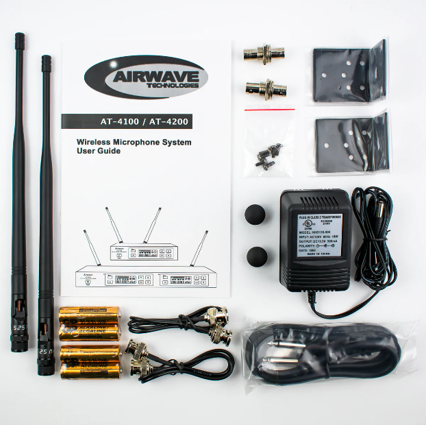 Airwave Technologies AT-4220 HSD PAK Turnkey 2 Channel Wireless System Package with 2 Lavalieres and 2 Single Ear Wireless Headsets