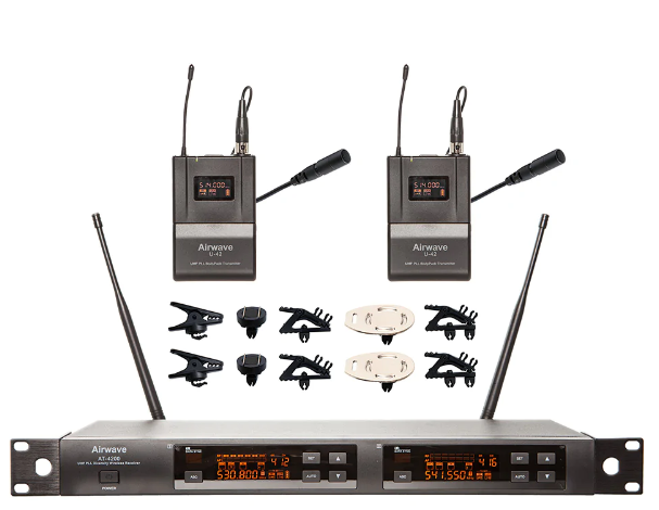Airwave Technologies AT-4220 TITANIUM LAV PAK Turnkey 2 Channel Wireless System Package with 2 TITANIUM SERIES Lavalier Microphones