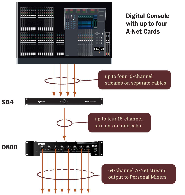 Aviom D800-Dante A-Net Distributor with A-Net Bridge Input and