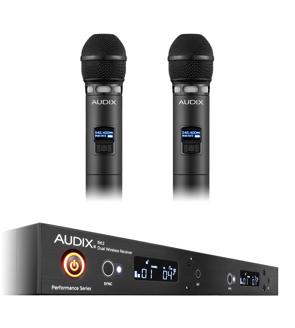 Audix AP62VX5 Wireless Microphone System, Two Channel Receiver With Two Handheld Transmitters