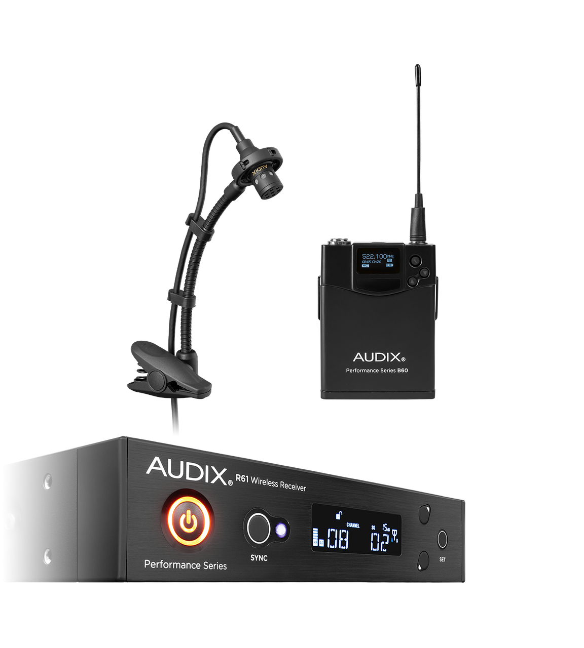 Audix AP61SAX Wireless Microphone System R61 Receiver, B60 Bodypack, Adx20I Condenser Microphone