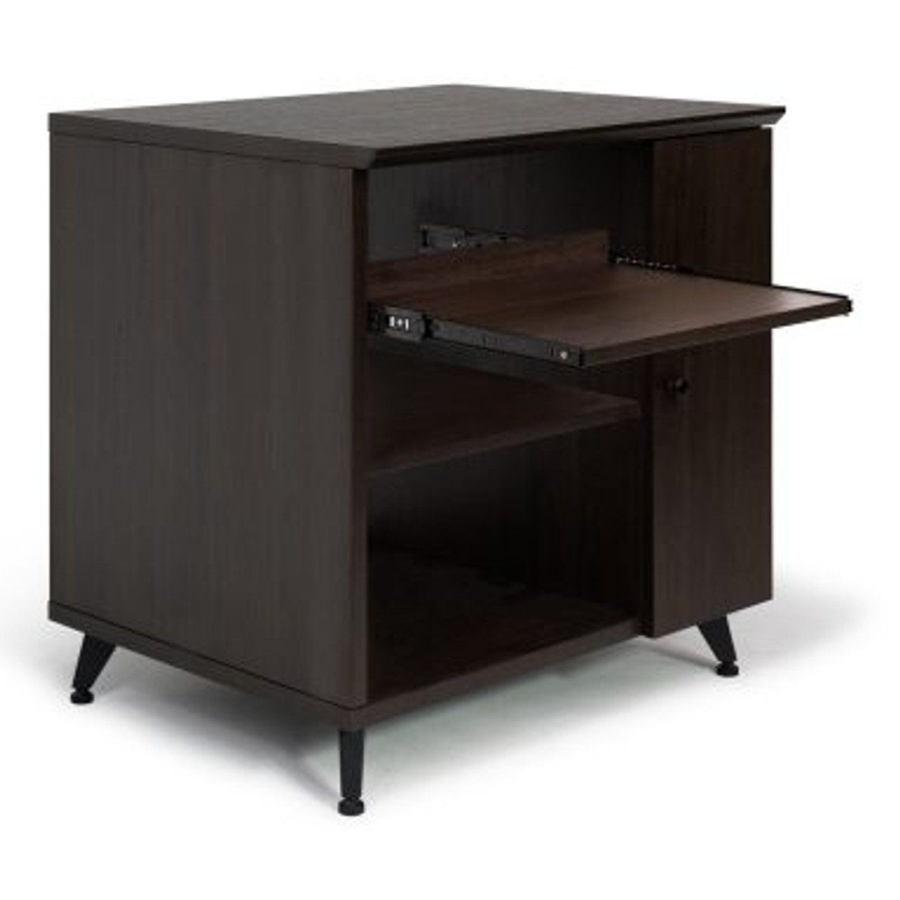 Gator GFW-ELITESIDECAR-BRN Elite Furniture Series Rolling Rack Sidecar Cabinet In Dark Walnut 