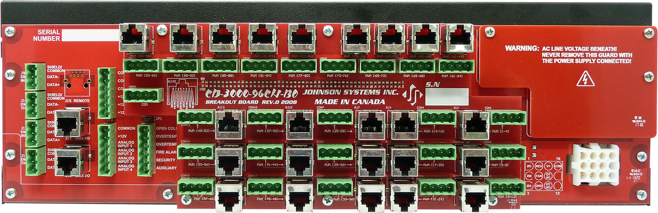 Johnson Systems CD-3000+96CH-BO 96 channel breakout PCB c/w “Phoenix” style terminal blocks and RJ45 connectors