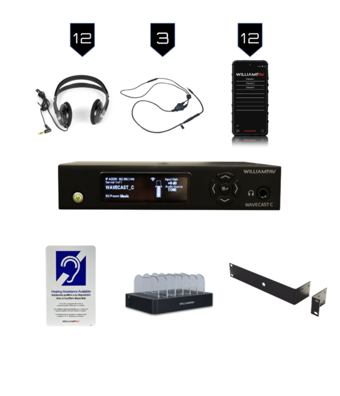 Williams Sound WF SYS3C WaveCAST System with 12 WAV Pro Wi-Fi Receivers