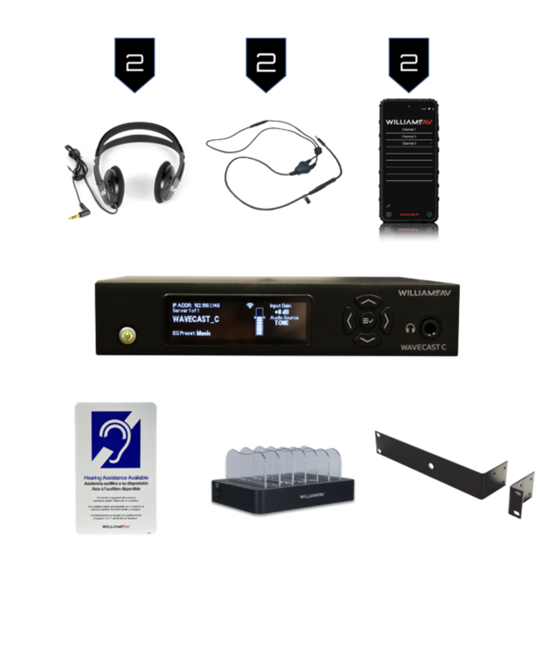 Williams Sound WF SYS1C WaveCAST System With 2 WAV Pro Wi-Fi Receivers 