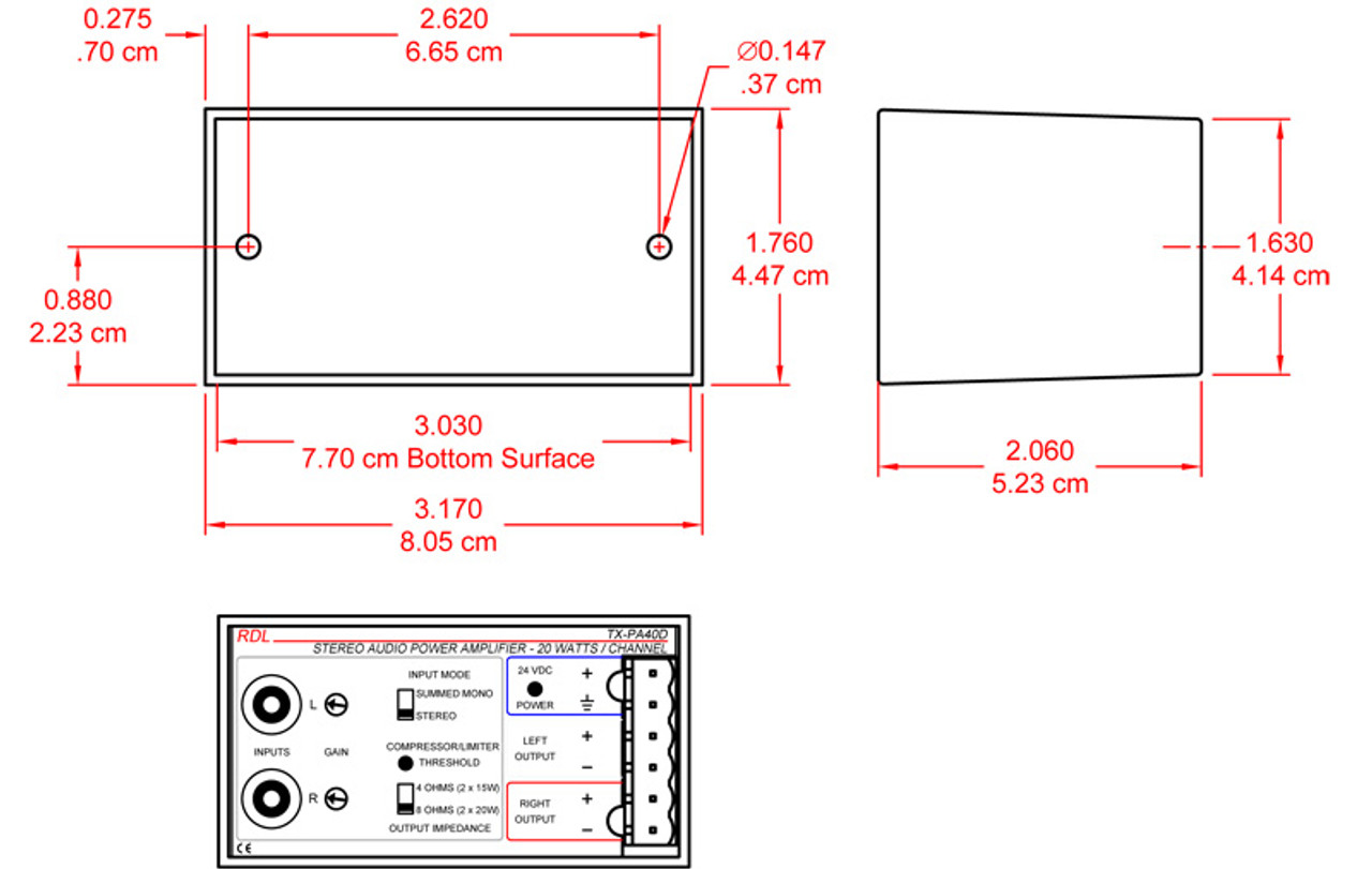 RDL TX-PA40D 40 W Stereo Audio Amplifier - 8 Ω, with Power Supply