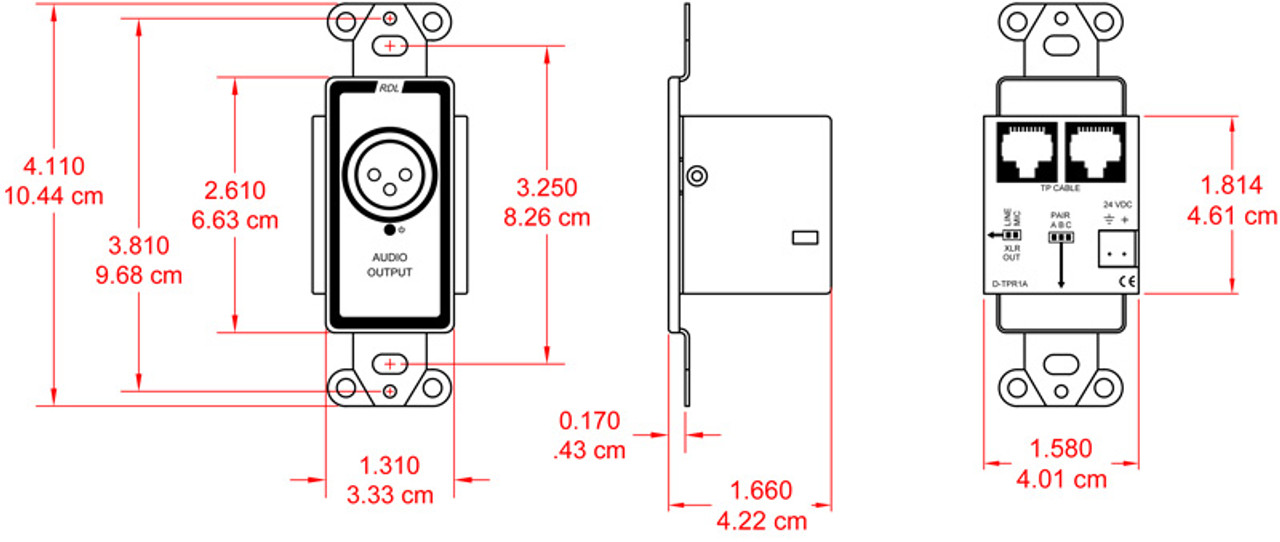 RDL D-TPR1A Active Single-Pair Receiver - Twisted Pair Format-A - XLR Microphone/Line Output (DTPR1A)