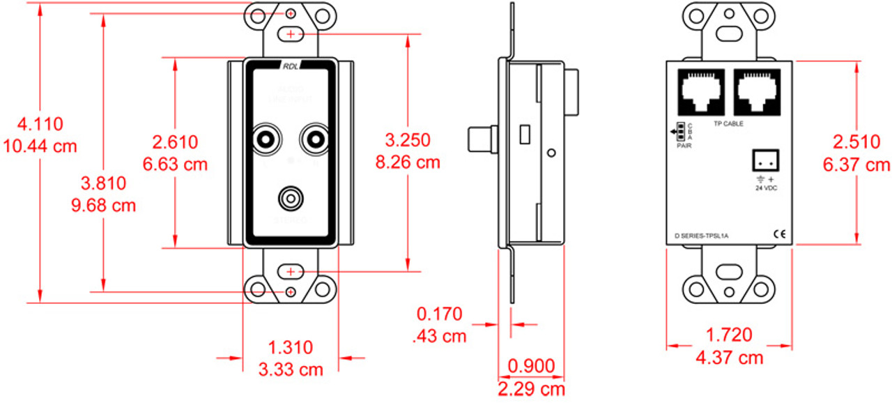 RDL D-TPSL1A Active Single-Pair Sender - Twisted Pair Format-A - Mini-Jack & Stereo RCA In