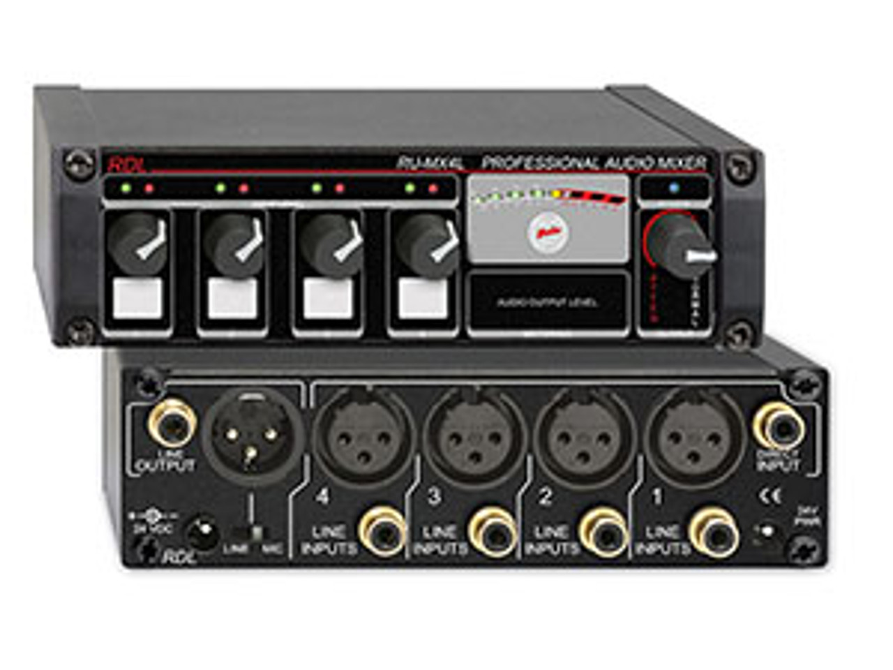 RDL RU-MX4L Professional 4 Channel Line Level Mixer - Microphone and line Output (RU-MX4L)