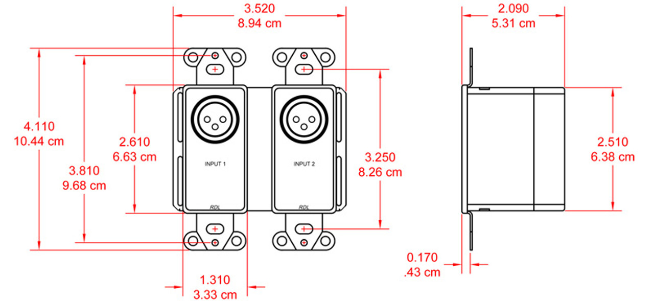 RDL DD-BN2M Wall-Mounted Bi-Directional Mic/Line Dante Interface 2 x 2 (DDBN2M)